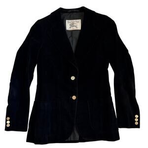 Vintage Burberrys London Black Velvet Blazer with Gold Equestrian Buttons XS